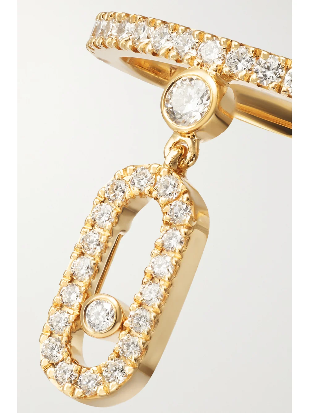 Close-up detail of the Messika Move Uno Tassel 18-karat Gold Diamond Ring