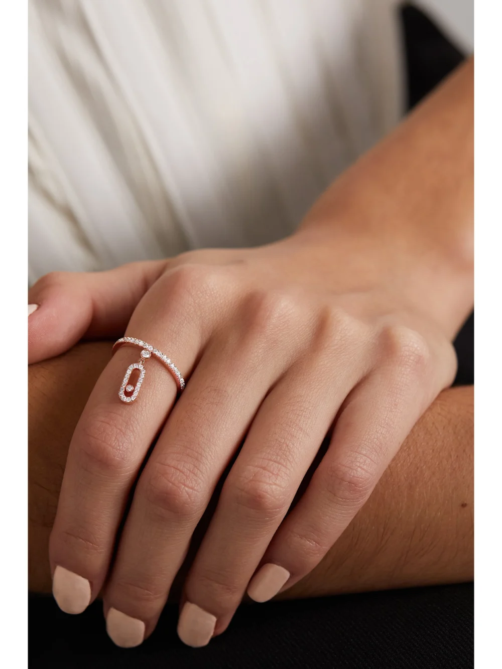 Messika Move Uno Tassel 18-karat Rose Gold Diamond Ring, styled view