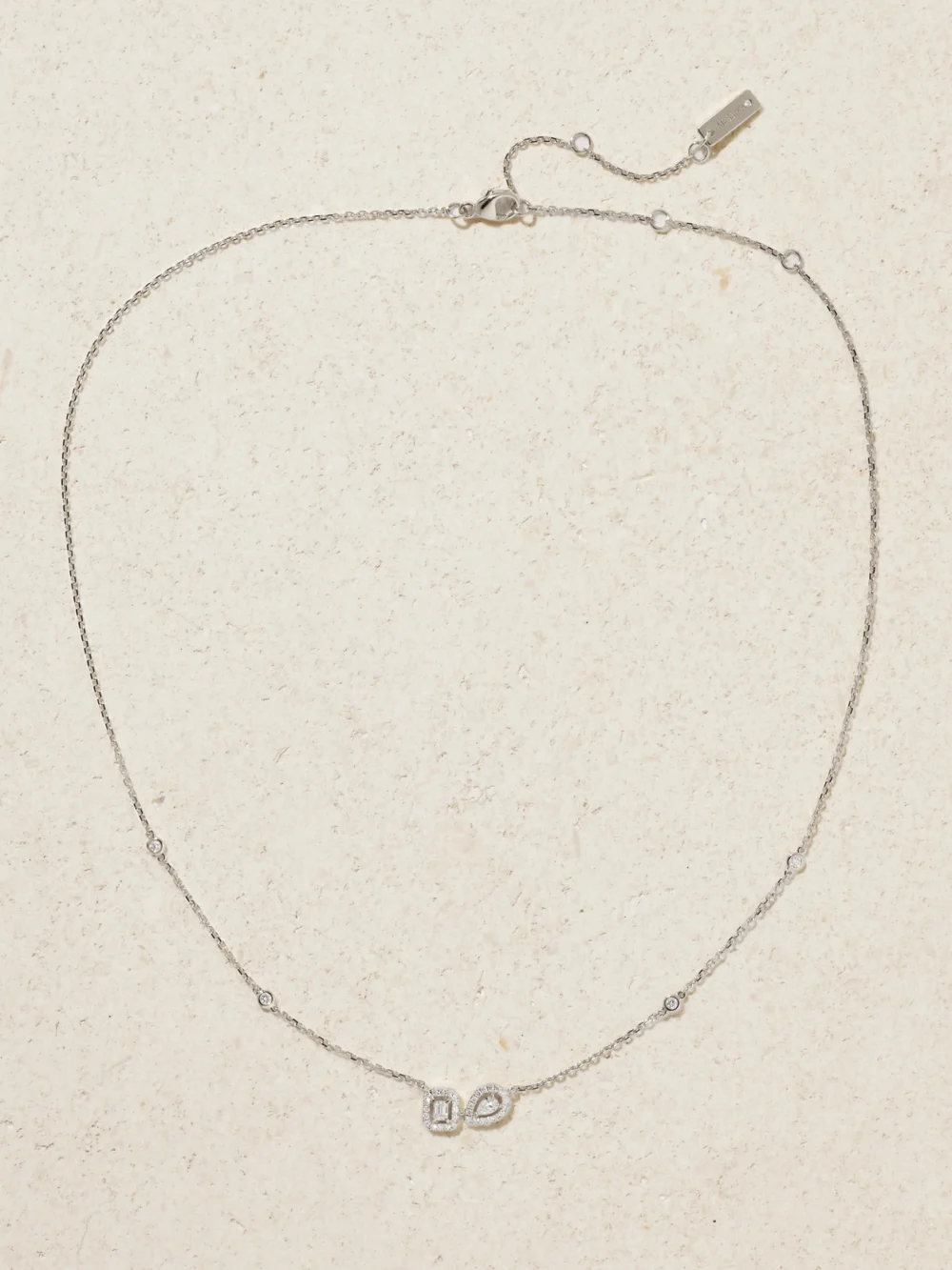 Close-up detail of the Messika My Twin 18-karat White Gold Diamond Necklace