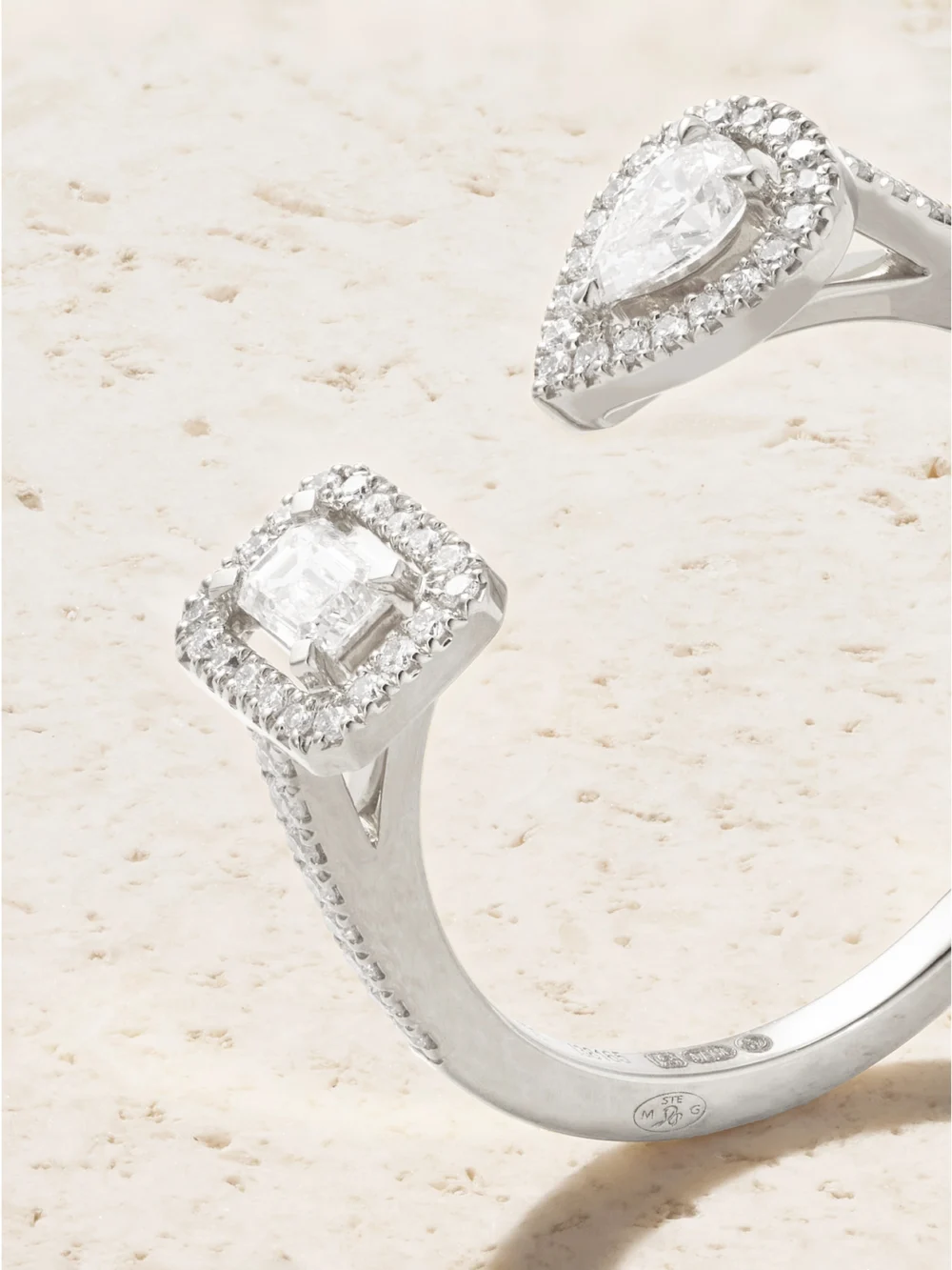 Close-up detail of the Messika My Twin Toi & Moi 18-karat White Gold Diamond Ring