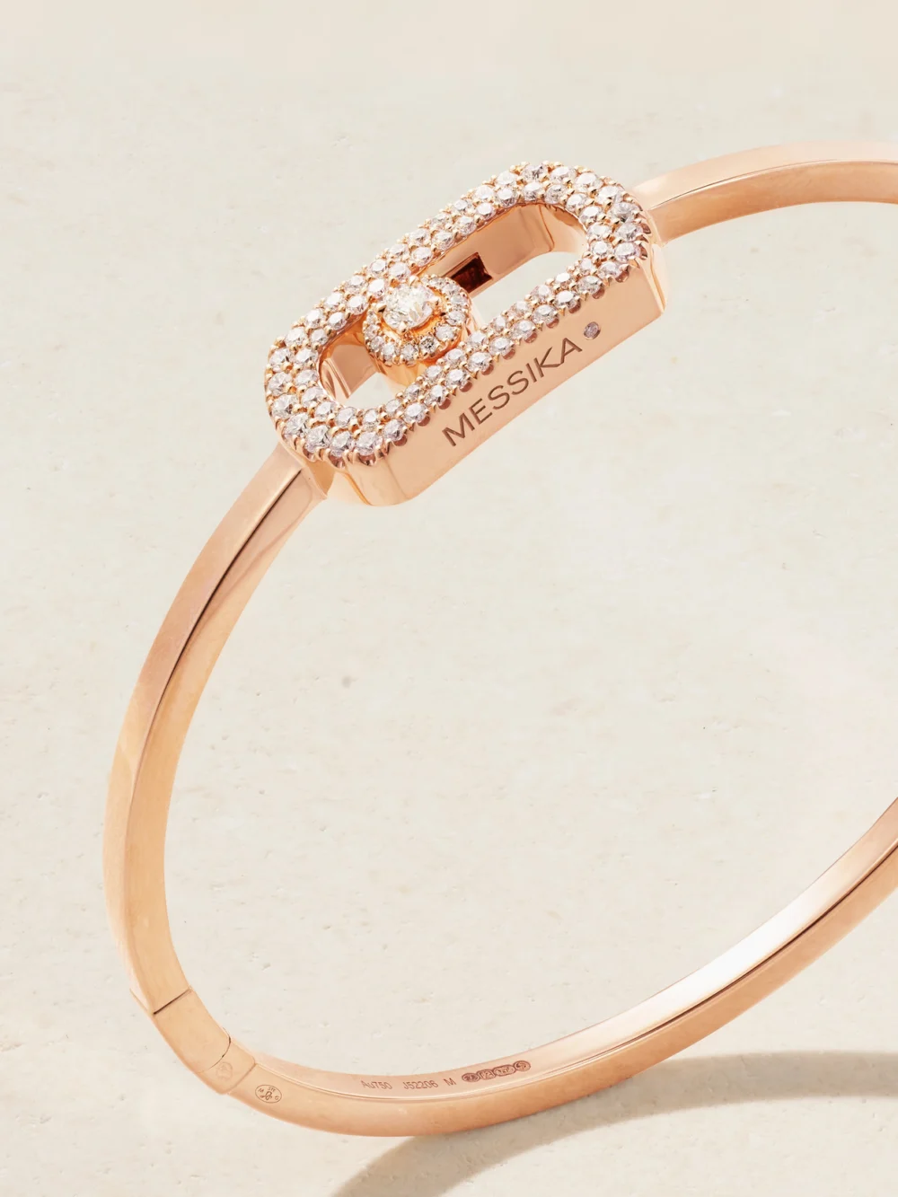 Close-up detail of the Messika So Move 18-karat Rose Gold Diamond Bracelet