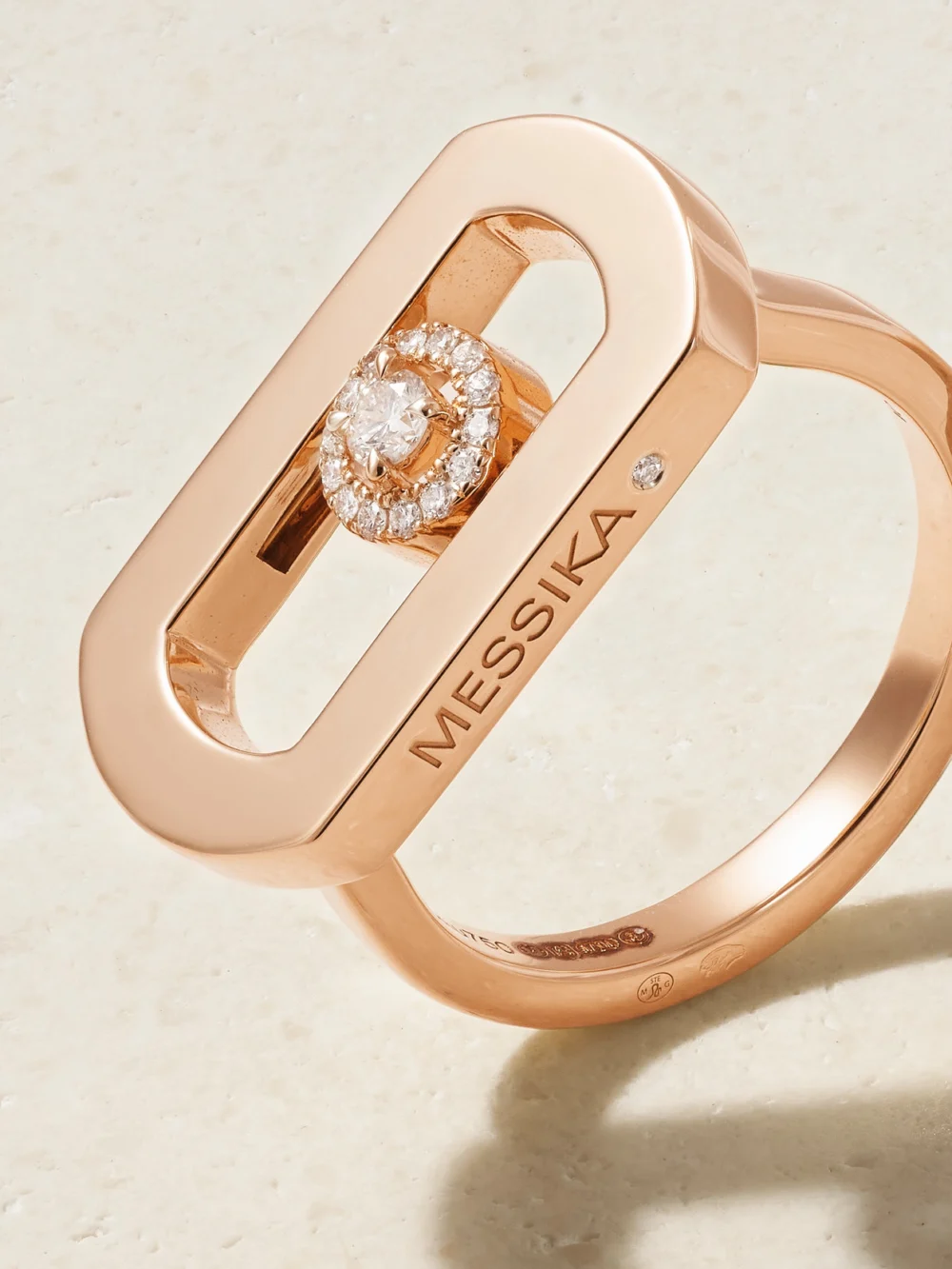Close-up detail of the Messika So Move 18-karat Rose Gold Diamond Ring