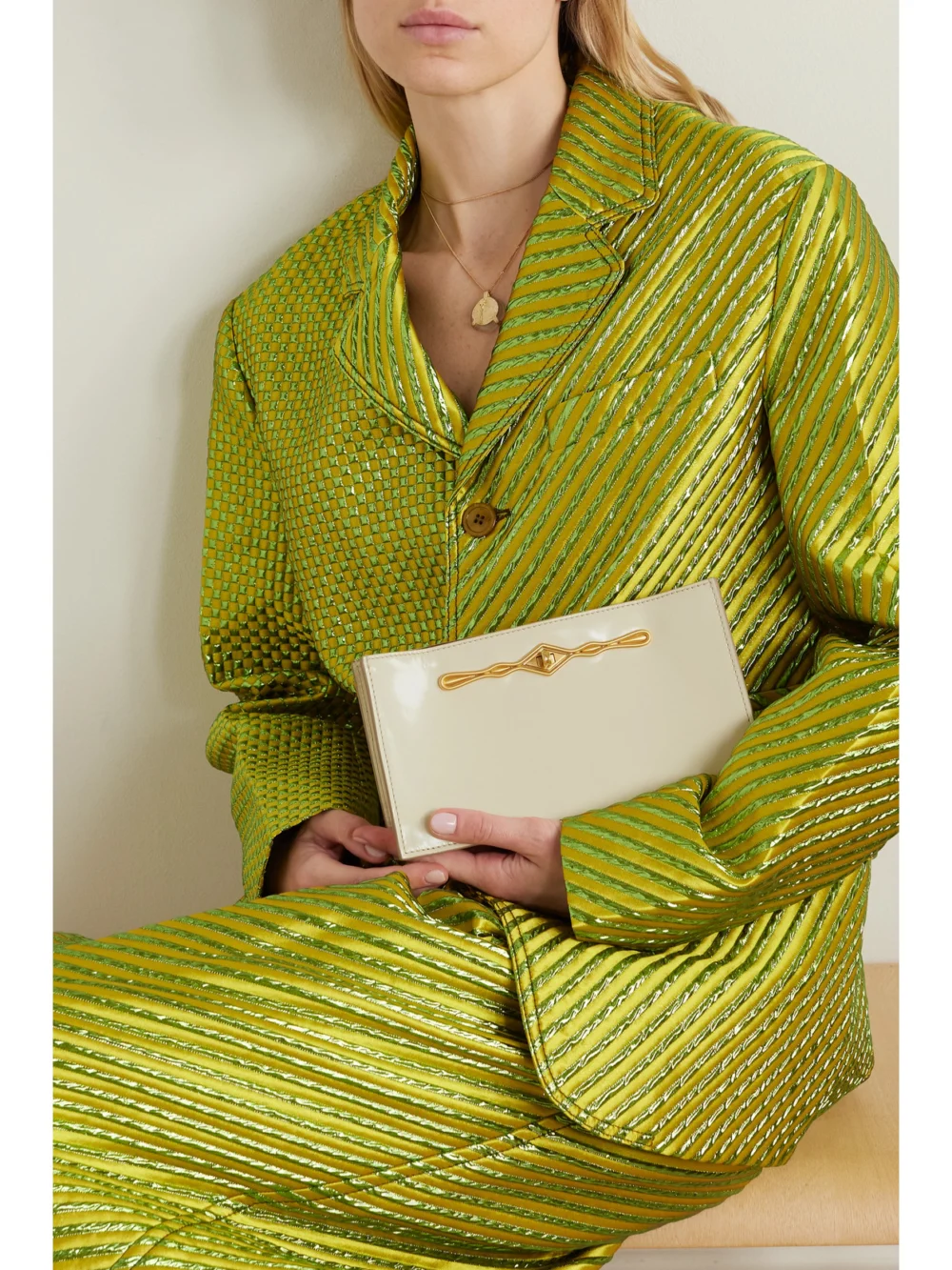 Métier + Fernando Jorge Ease Embellished Glossed-leather Clutch, styled view