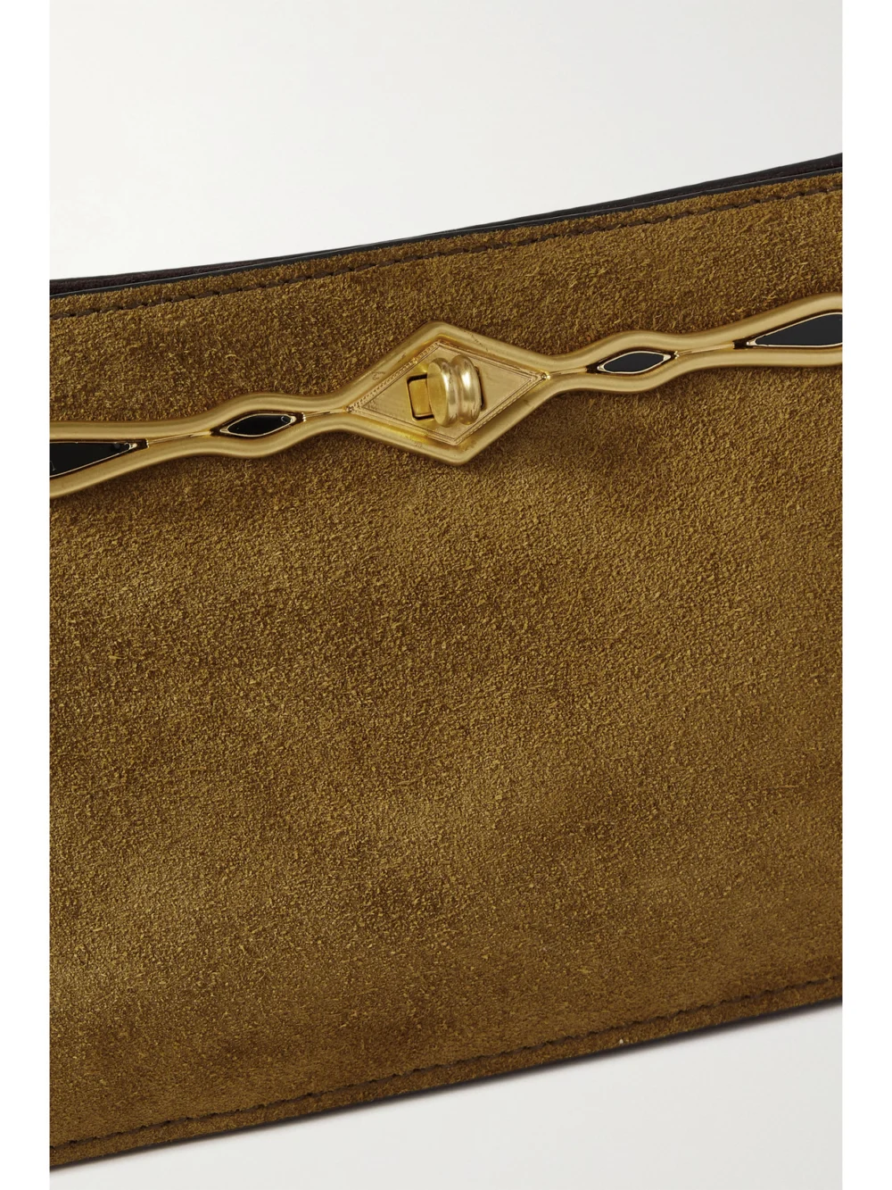 Close-up detail of the Métier + Fernando Jorge Ease Embellished Suede Clutch