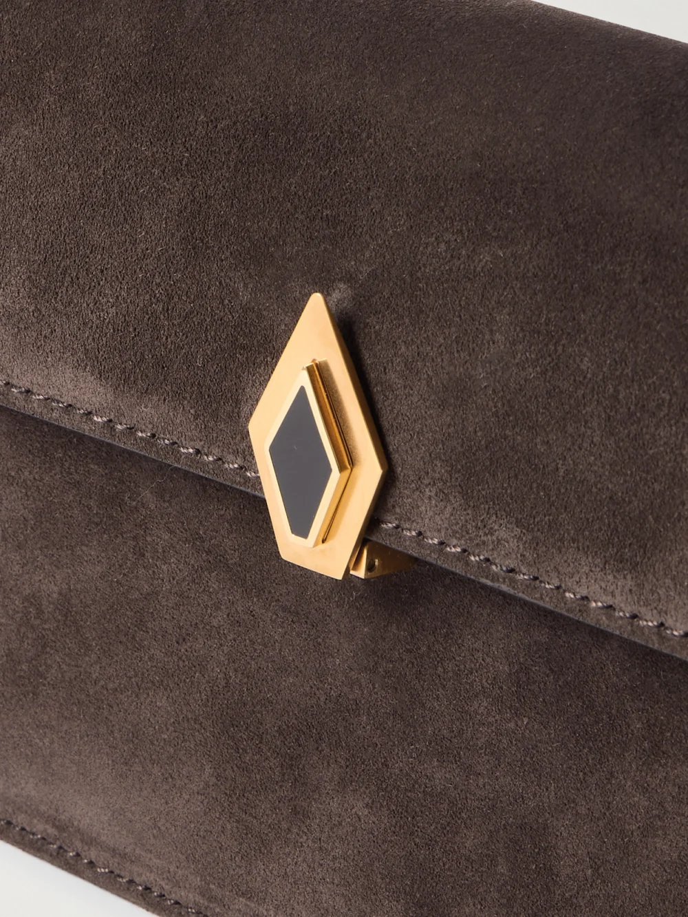 Close-up detail of the Métier Parallel 22 Small Suede Shoulder Bag