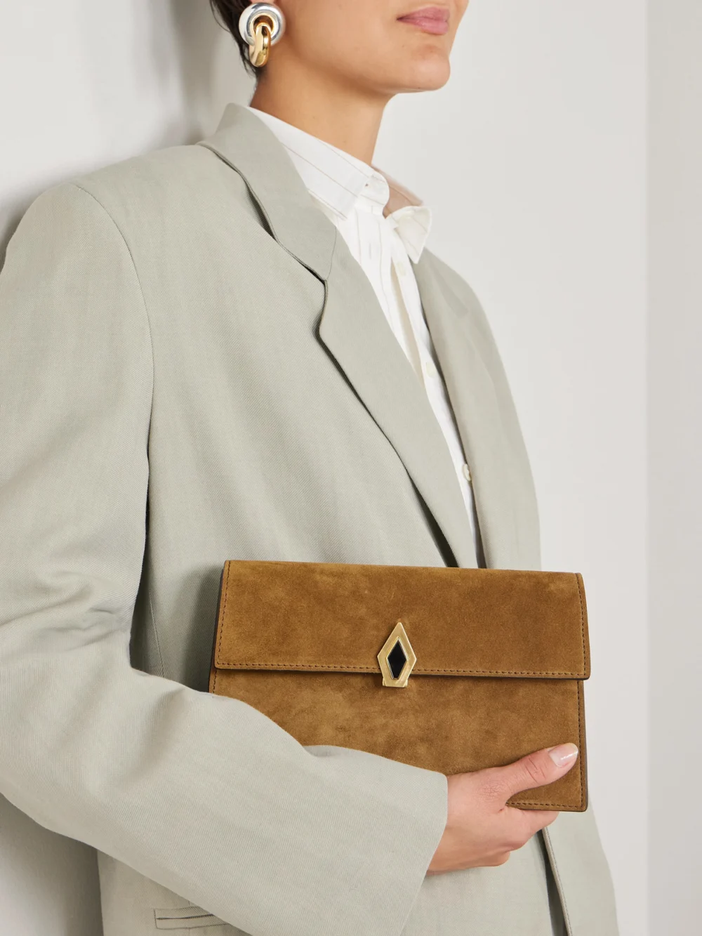 Métier Parallel 22 Small Suede Shoulder Bag, styled view