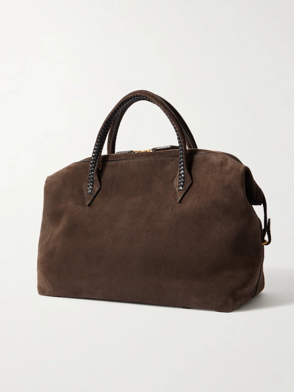Back view of the Métier Perriand City Medium Braided Leather-trimmed Suede Tote