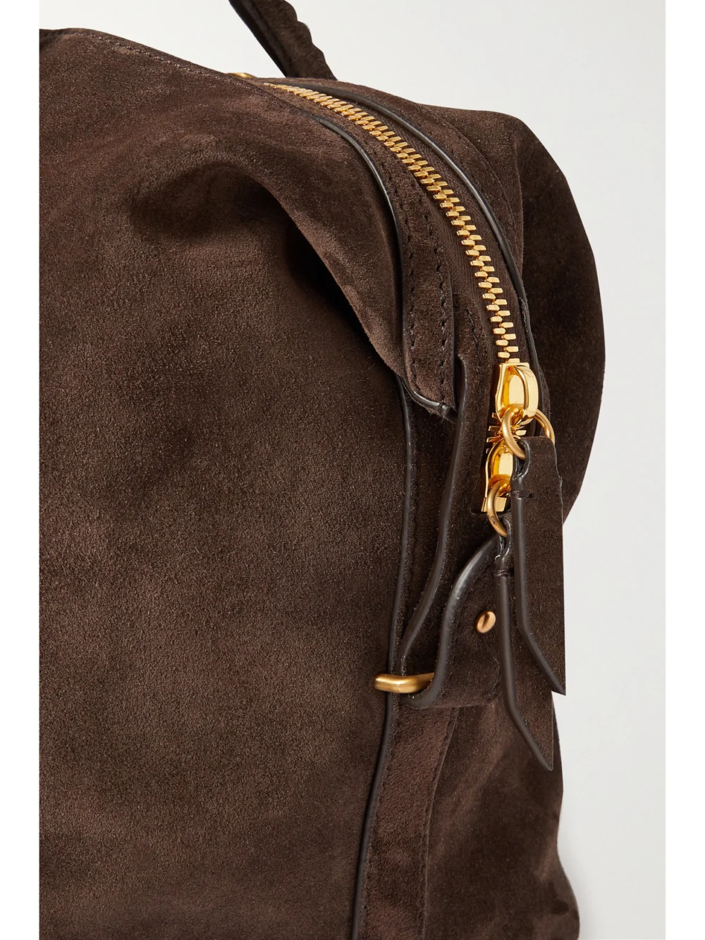 Close-up detail of the Métier Perriand City Medium Braided Leather-trimmed Suede Tote