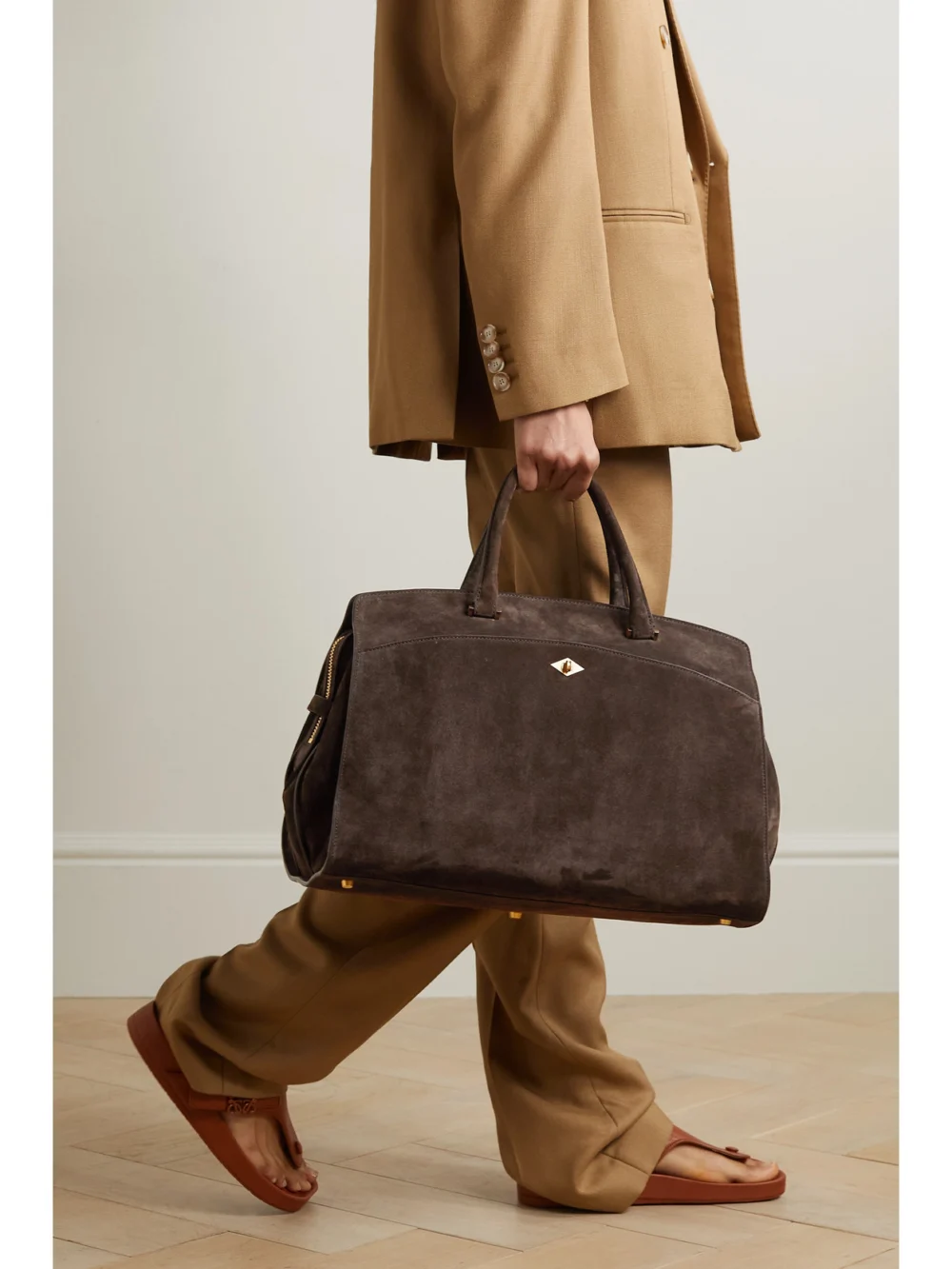 Métier Private Eye Medium Suede Tote, styled view