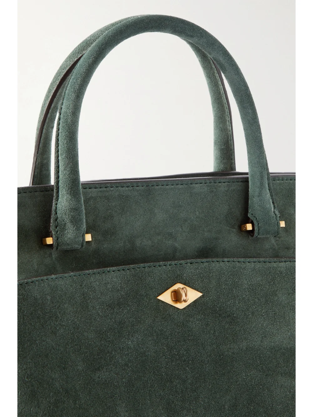 Close-up detail of the Métier Private Eye Medium Suede Tote