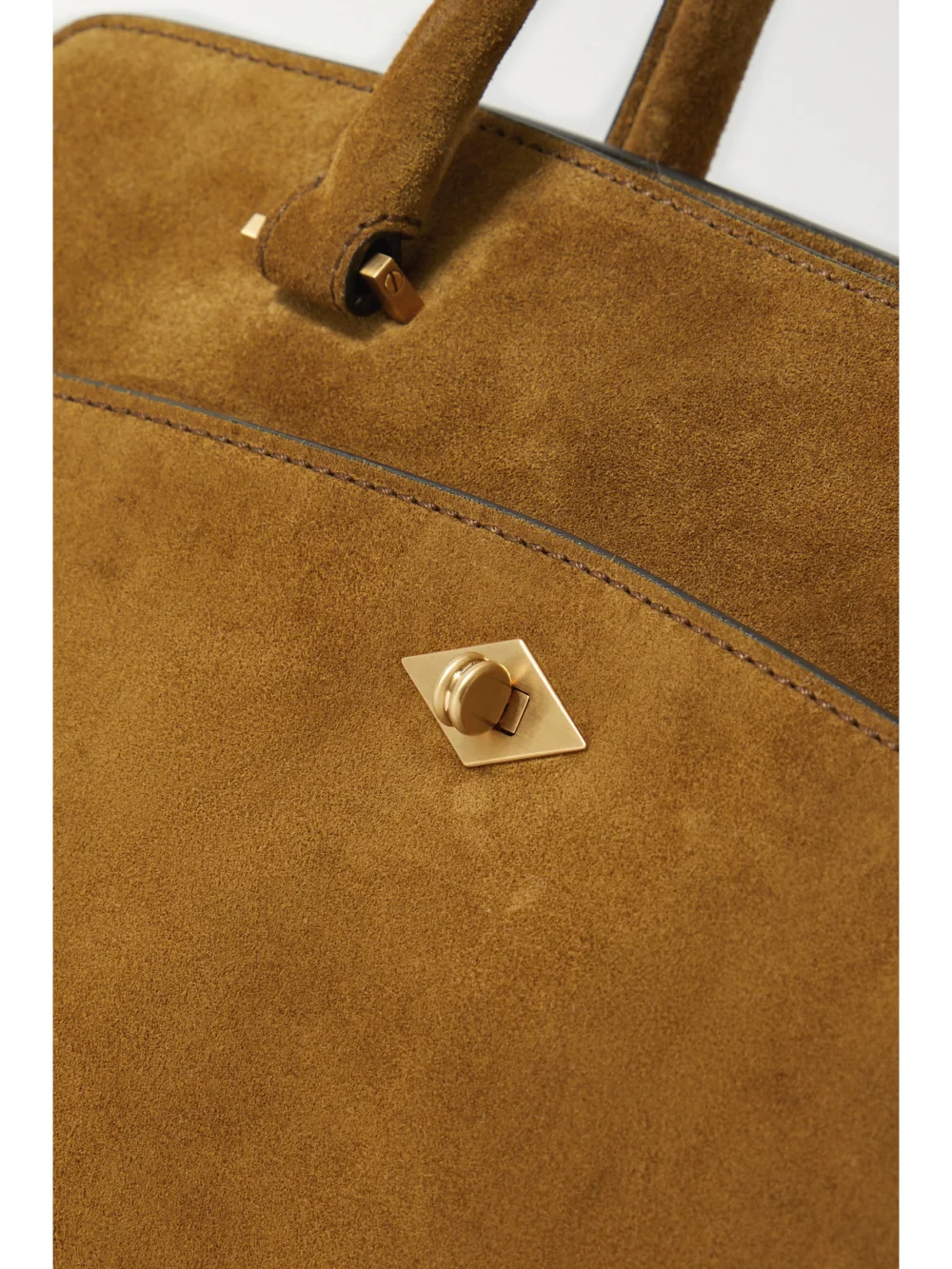Close-up detail of the Métier Private Eye Slim Suede Tote