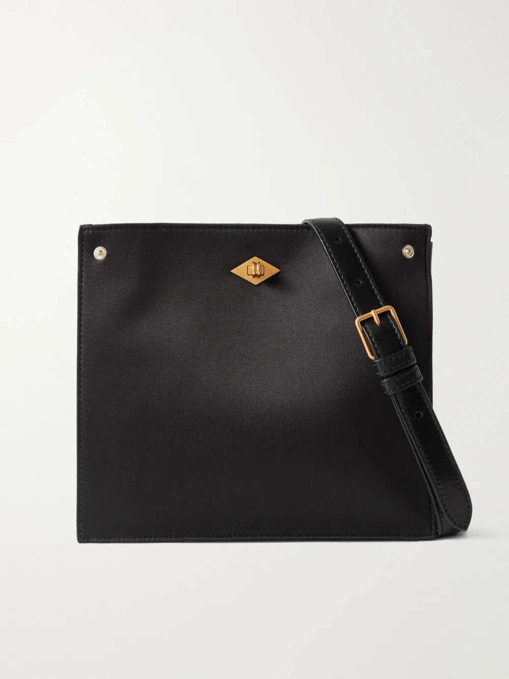 Métier Stowaway Leather-trimmed Satin Shoulder Bag in black