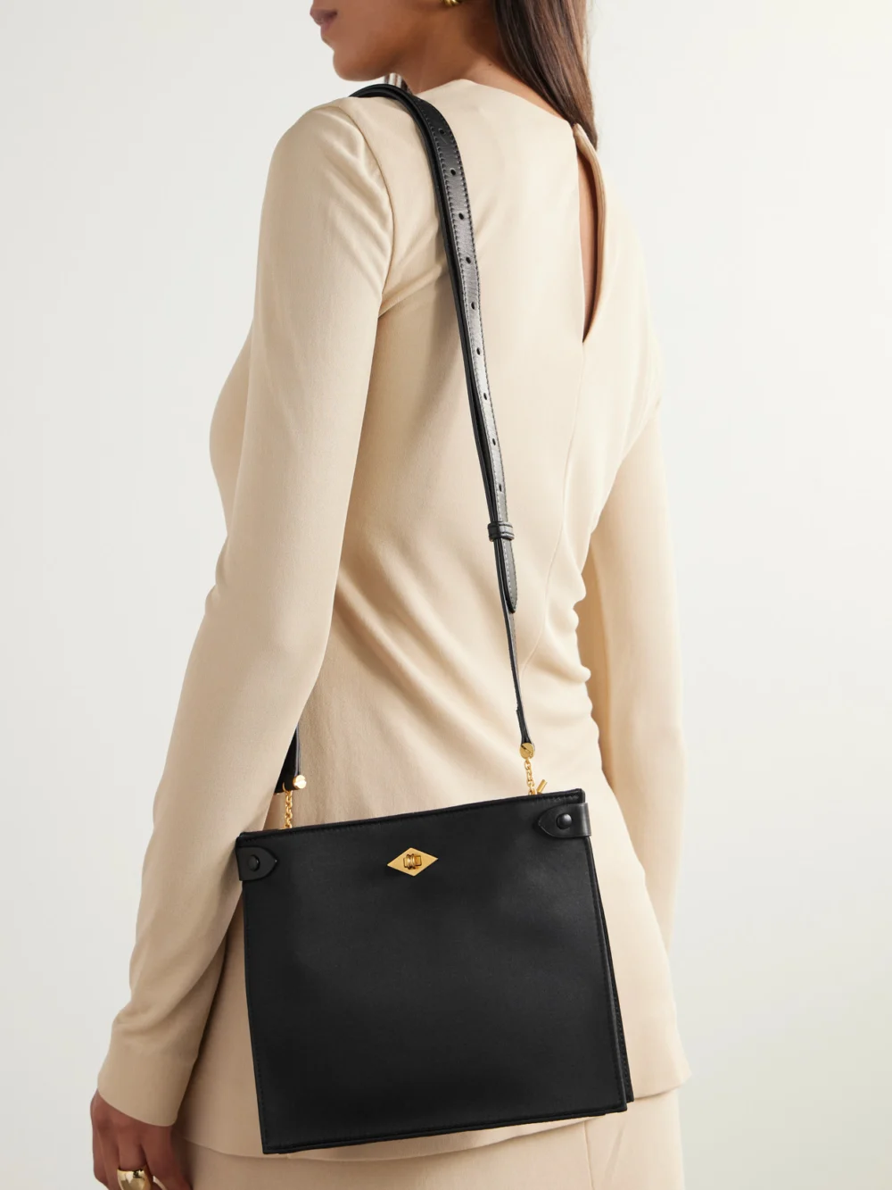 Métier Stowaway Leather-trimmed Satin Shoulder Bag, styled view