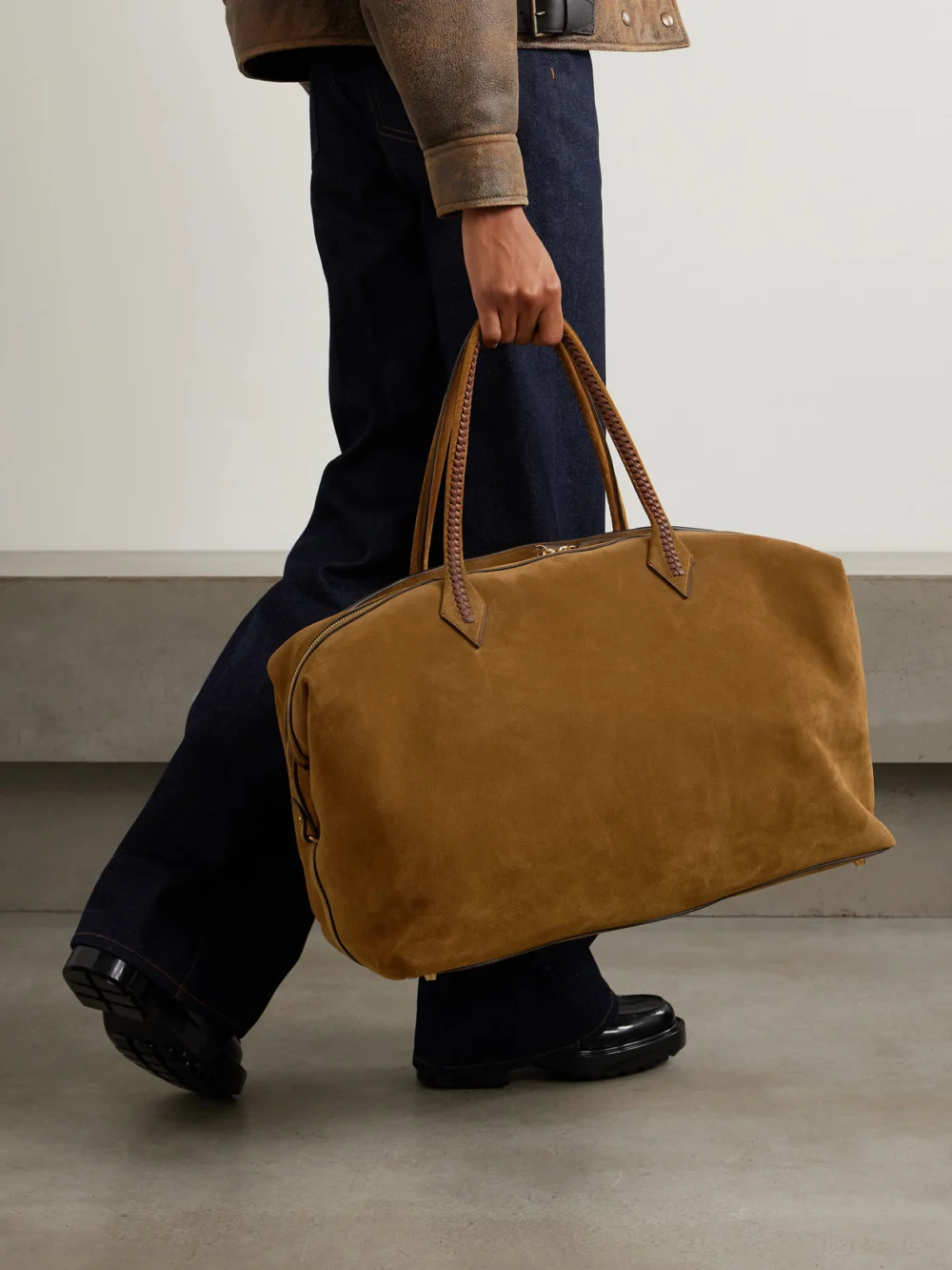 Métier Weekend Xl Leather-trimmed Suede Tote, styled view