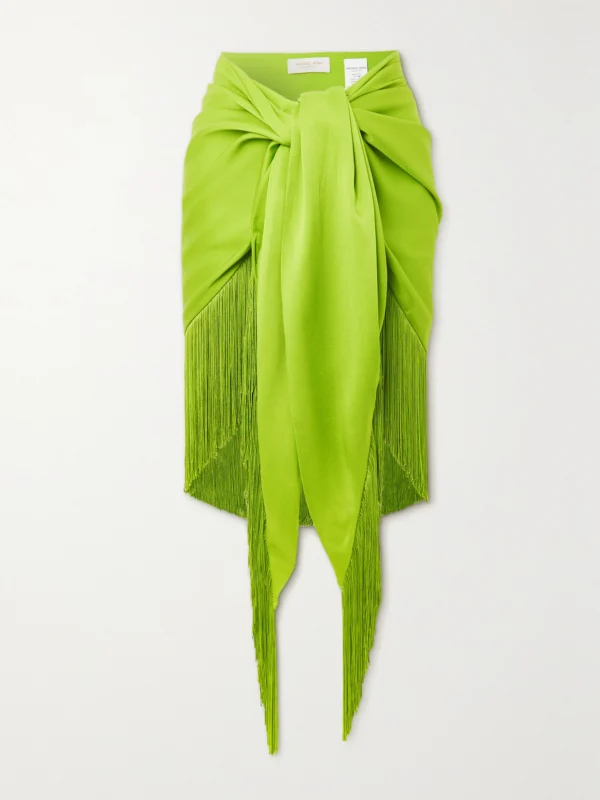 Michael Kors Collection Asymmetric Fringed Satin Skirt