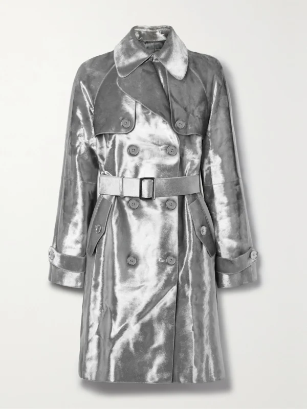 Michael Kors Collection Belted Double-breasted Metallic Calf Hair Trench Coat