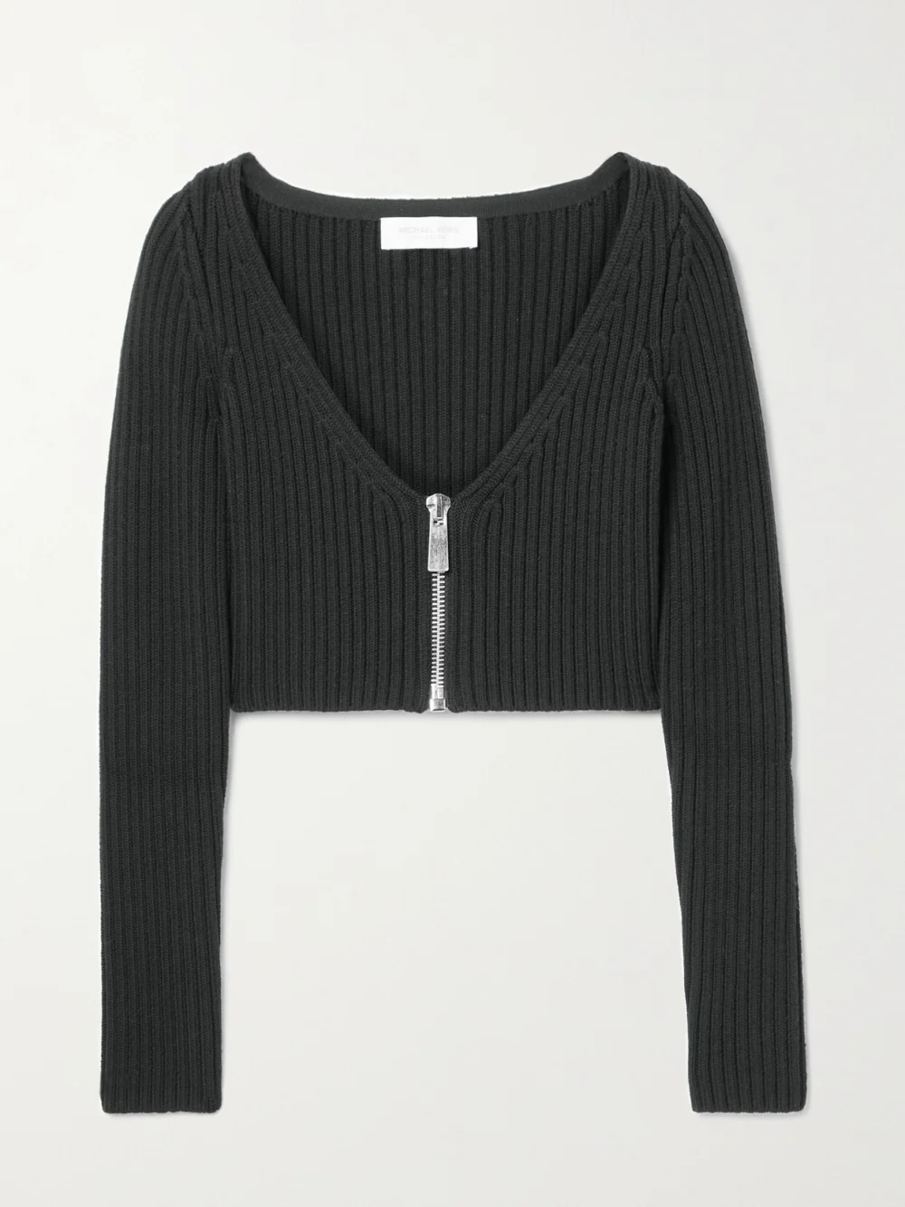Michael Kors Collection Cropped Ribbed Wool-blend Cardigan in black