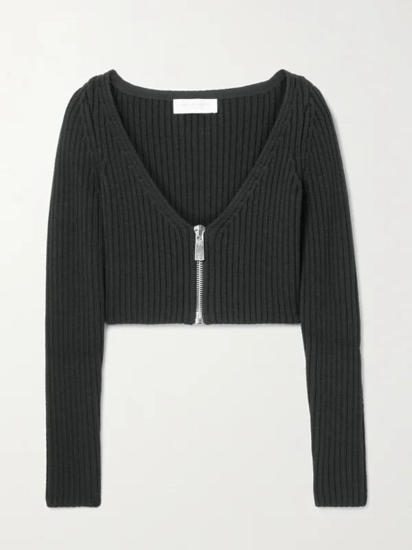 Michael Kors Collection Cropped Ribbed Wool-blend Cardigan