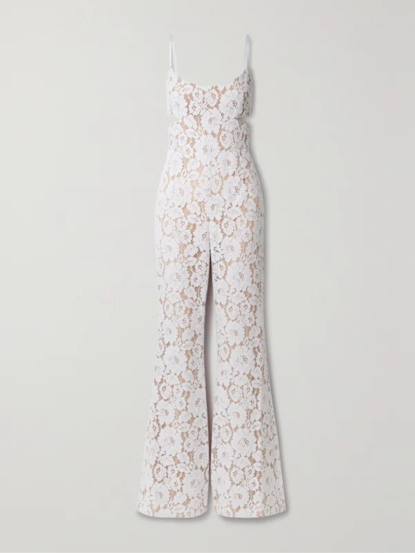 Michael Kors Collection Cutout Satin-trimmed Cotton-blend Corded Lace Jumpsuit