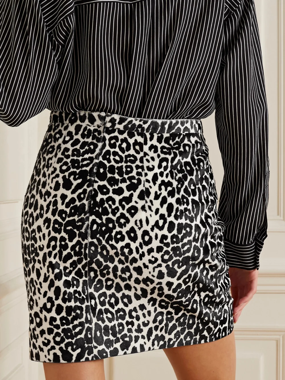 Back view of the Michael Kors Collection Leopard-print Calf Hair Mini Skirt