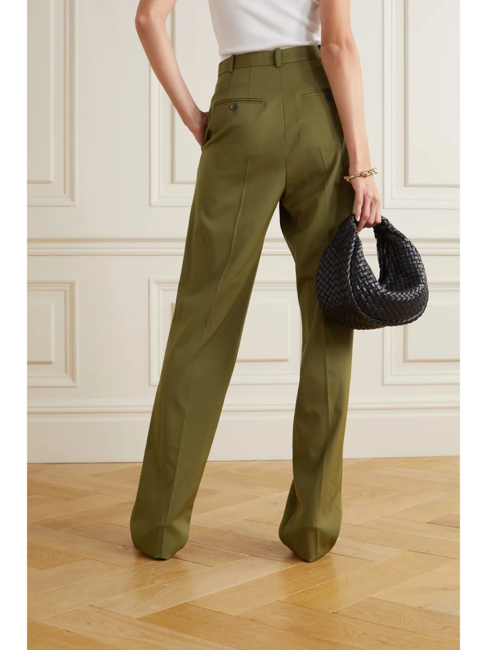 Back view of the Michael Kors Collection Mika Pleated Wool-blend Twill Straight-leg Pants