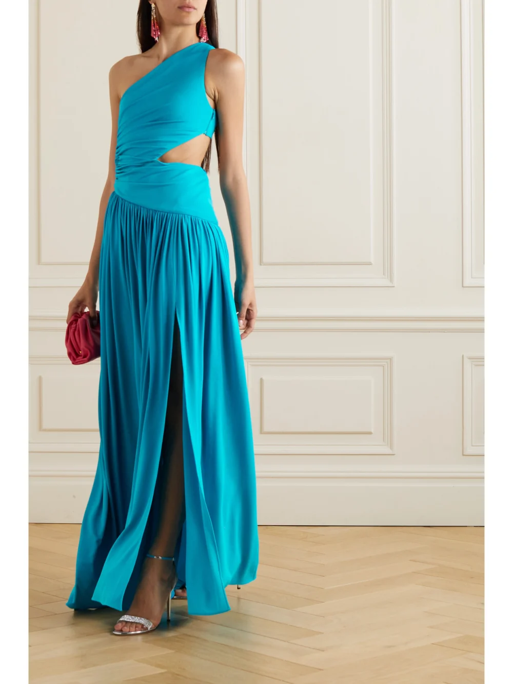 Michael Kors Collection One-shoulder Cutout Gathered Jersey Gown, worn by a model