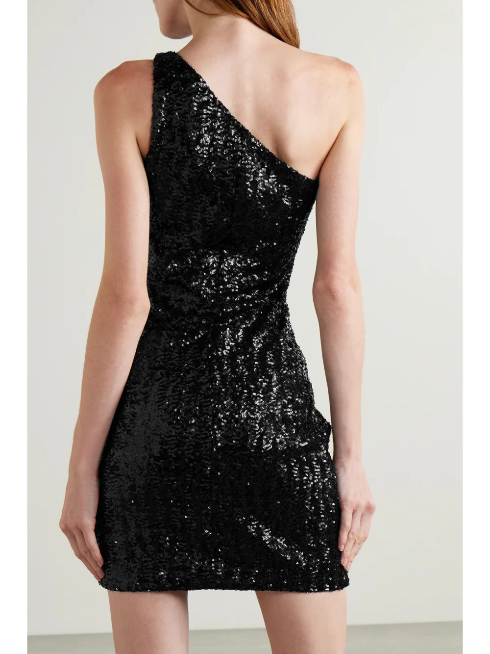 Back view of the Michael Kors Collection One-shoulder Sequined Tulle Mini Dress