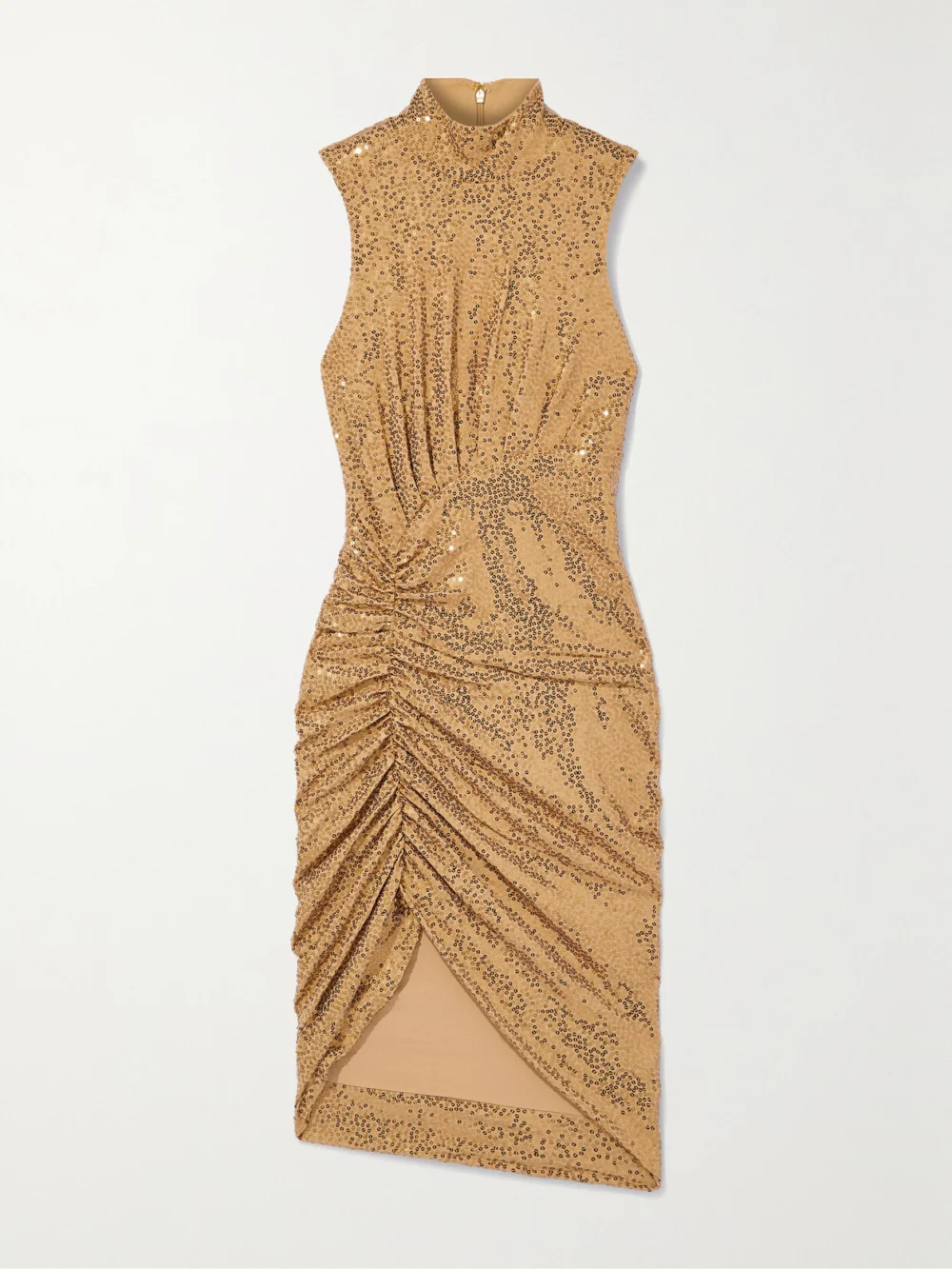 Michael Kors Collection Ruched Sequined Crepe Midi Dress in tan