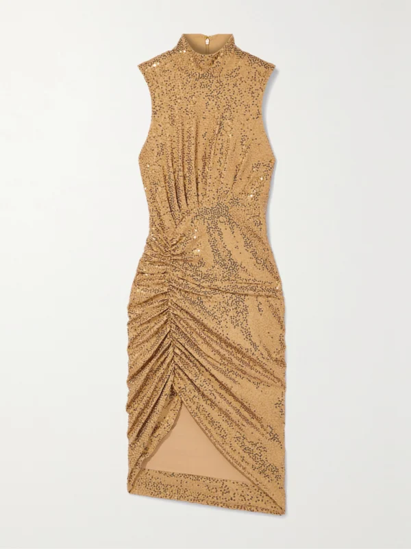 Michael Kors Collection Ruched Sequined Crepe Midi Dress