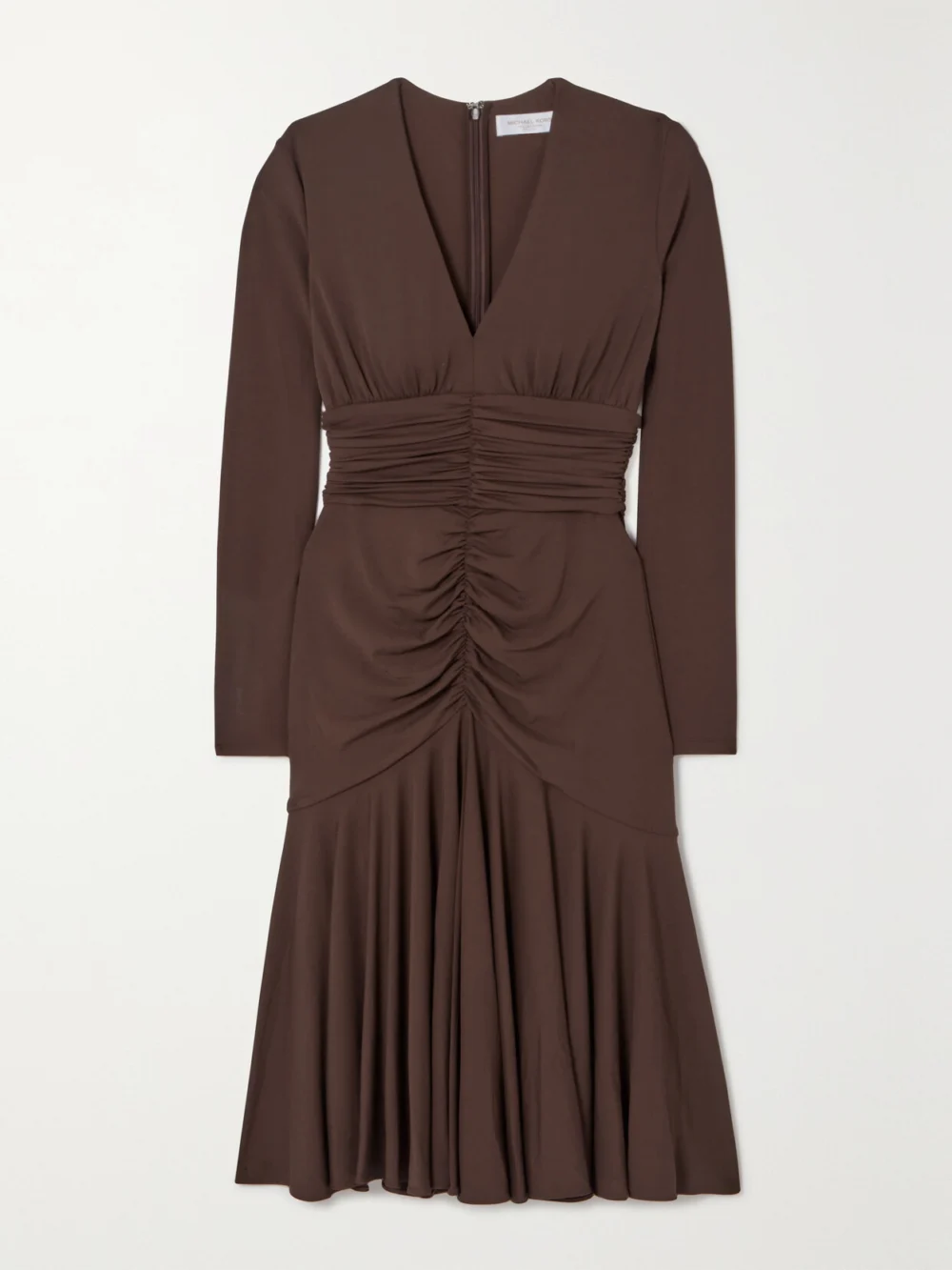 Michael Kors Collection Ruched Stretch-jersey Midi Dress in dark brown