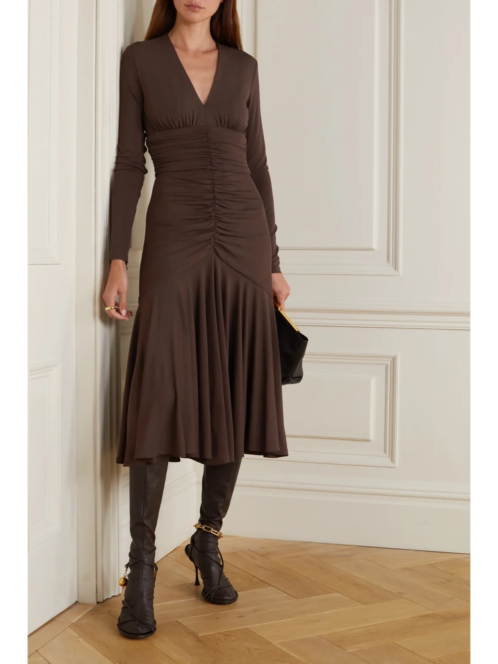 Michael Kors Collection Ruched Stretch-jersey Midi Dress, worn by a model