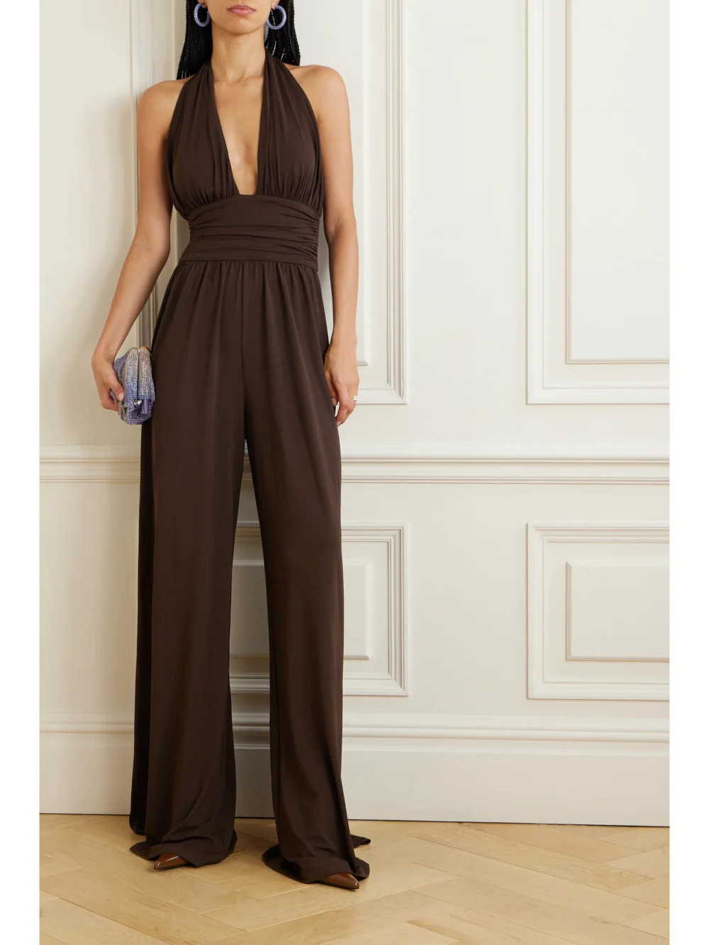 Michael Kors Collection Stretch-crepe Halterneck Jumpsuit, worn by a model