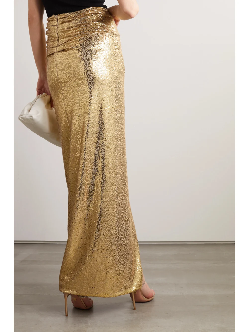 Back view of the Michael Kors Collection Wrap-effect Sequined Jersey Maxi Skirt