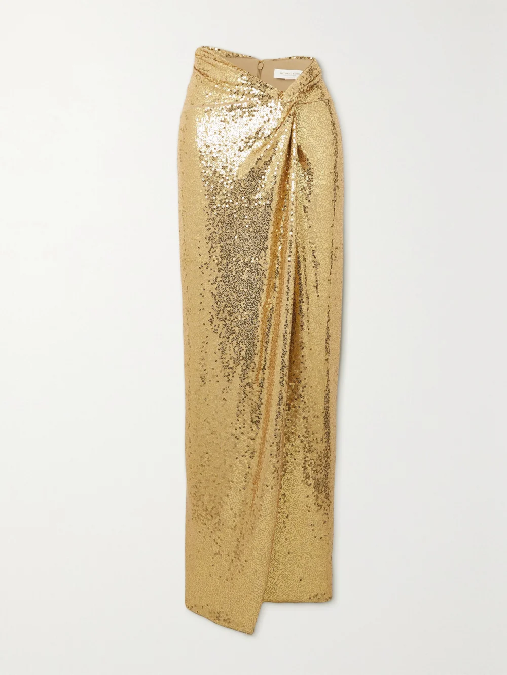 Michael Kors Collection Wrap-effect Sequined Jersey Maxi Skirt in gold