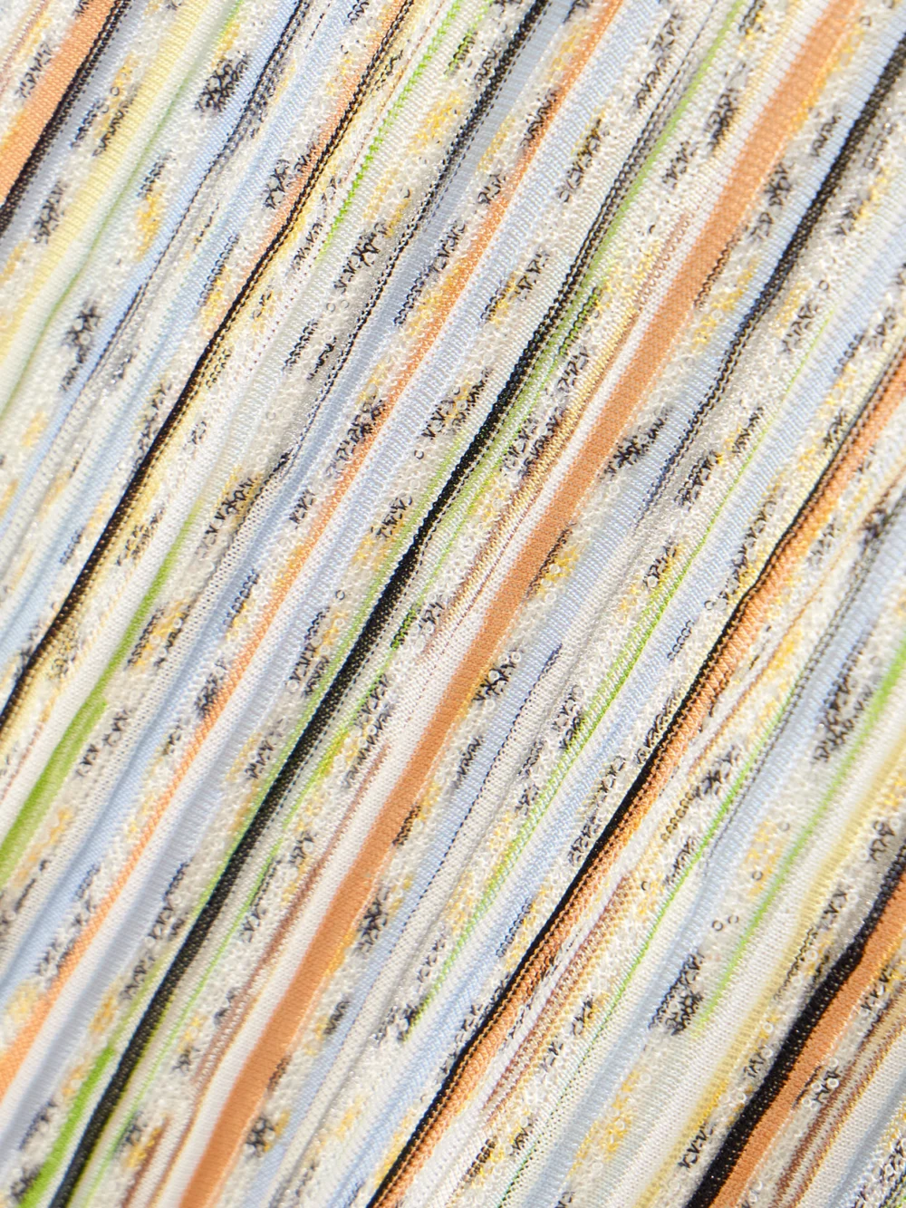 Close-up detail of the Missoni Draped Striped Sequined Ribbed-knit Maxi Dress