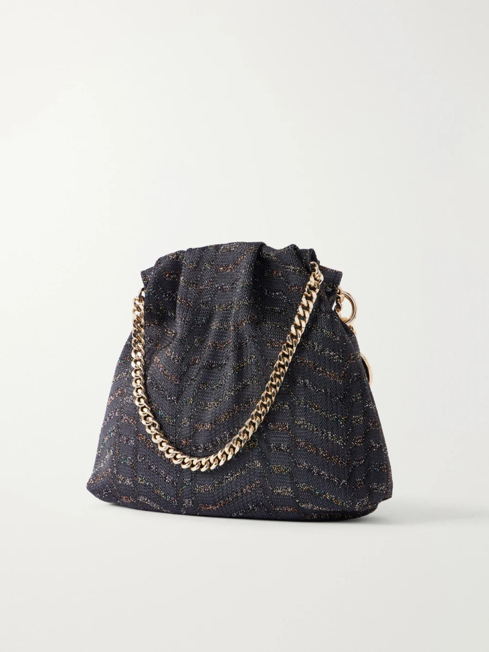 Back view of the Missoni Greek Key Striped Metallic Crochet-knit Shoulder Bag