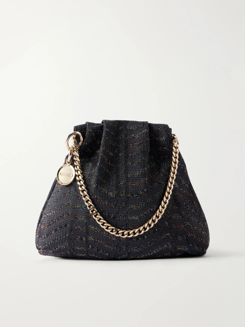 Missoni Greek Key Striped Metallic Crochet-knit Shoulder Bag in blue