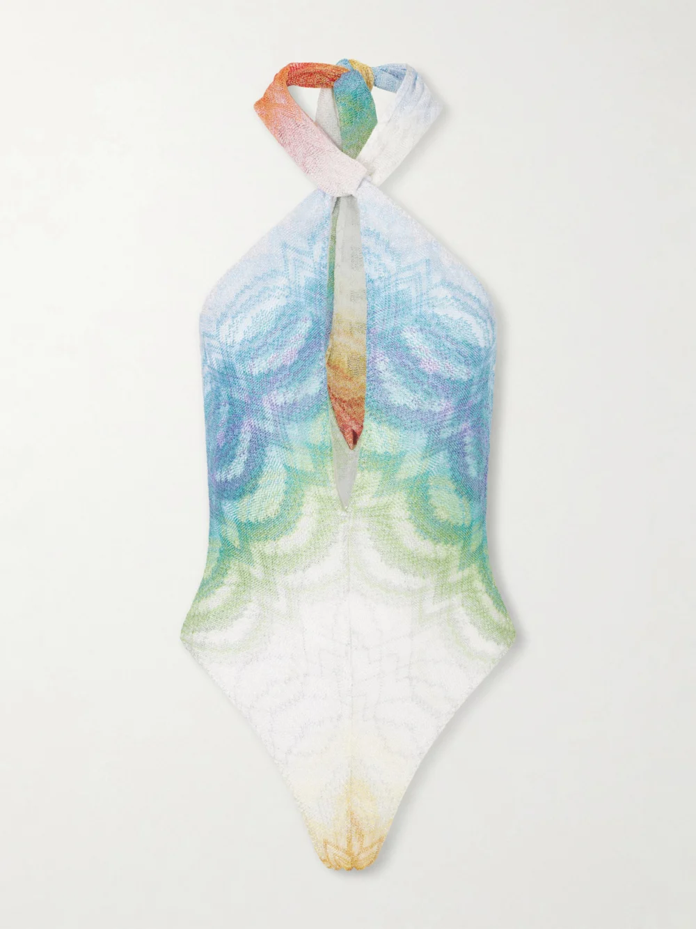 Missoni Halterneck Metallic Crochet-knit Swimsuit in blue