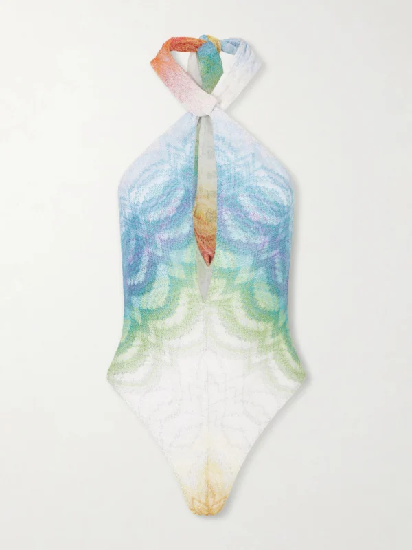 Missoni Halterneck Metallic Crochet-knit Swimsuit