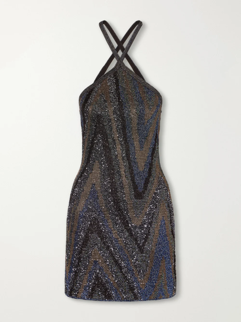 Missoni Halterneck Sequin-embellished Striped Metallic Crochet-knit Mini Dress in multi
