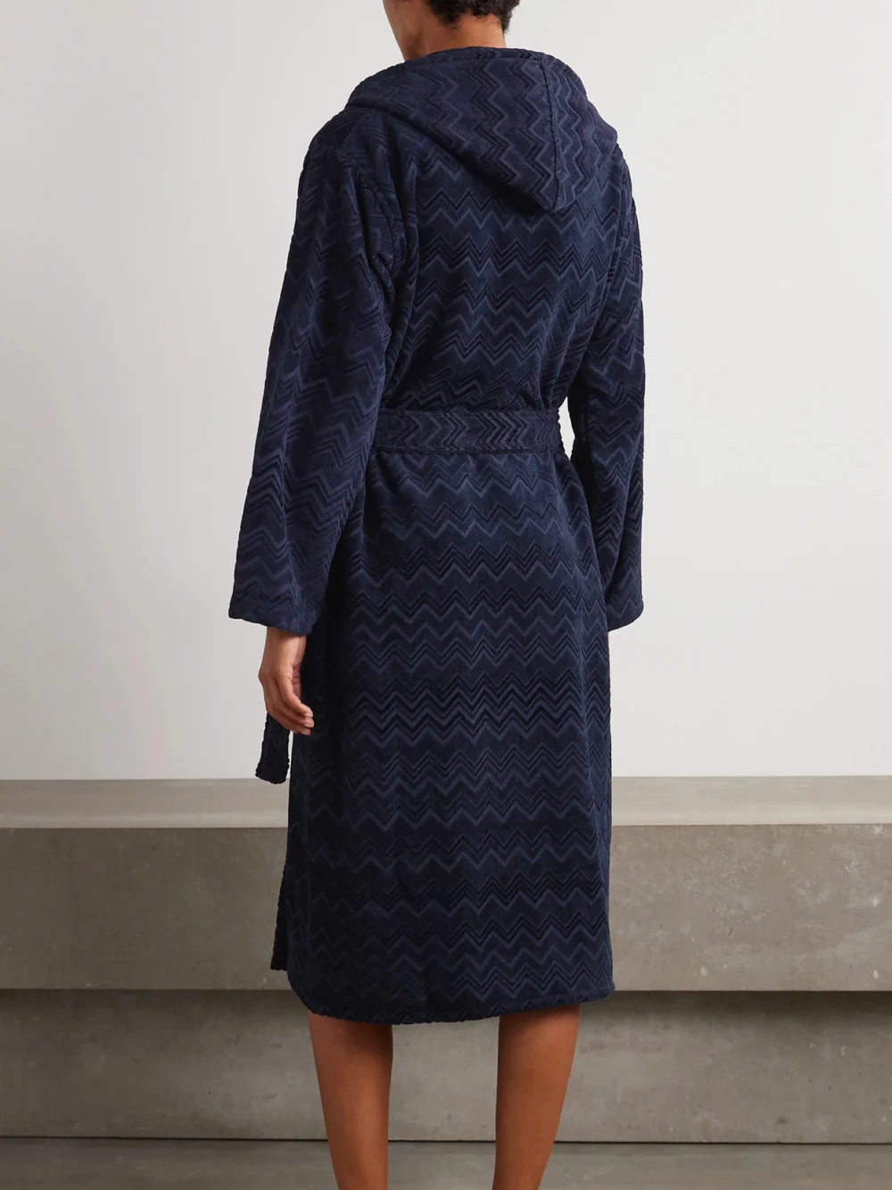 Back view of the Missoni Home Chalk Belted Striped Cotton-terry Robe
