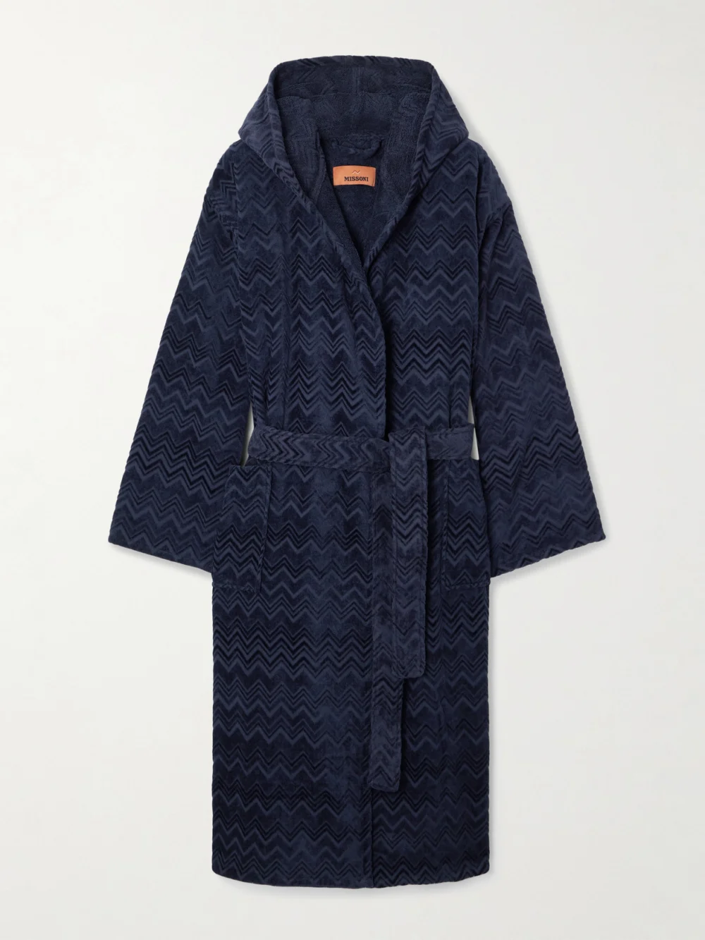 Missoni Home Chalk Belted Striped Cotton-terry Robe in midnight blue