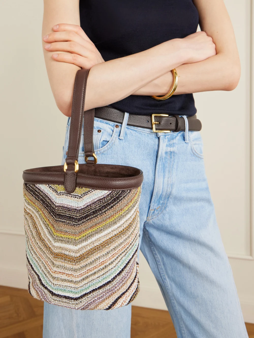 Missoni Leather-trimmed Metallic Crochet-knit Tote, styled view