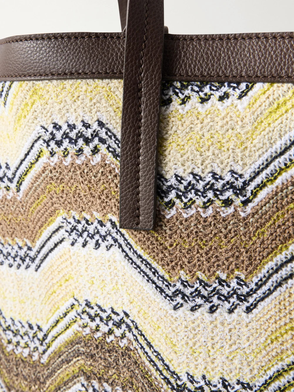 Close-up detail of the Missoni Leather-trimmed Striped Woven Tote