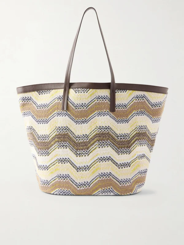 Missoni Leather-trimmed Striped Woven Tote