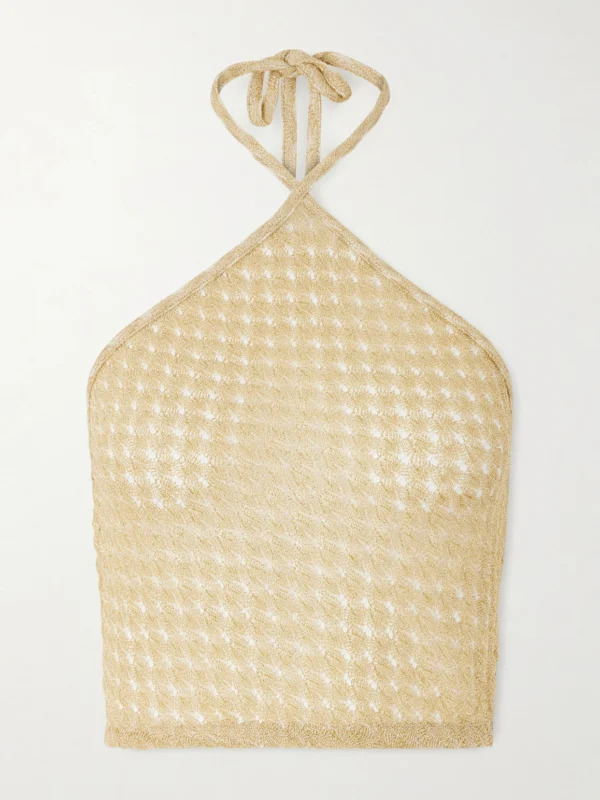 Missoni Mare Cropped Metallic Crochet-knit Halterneck Top