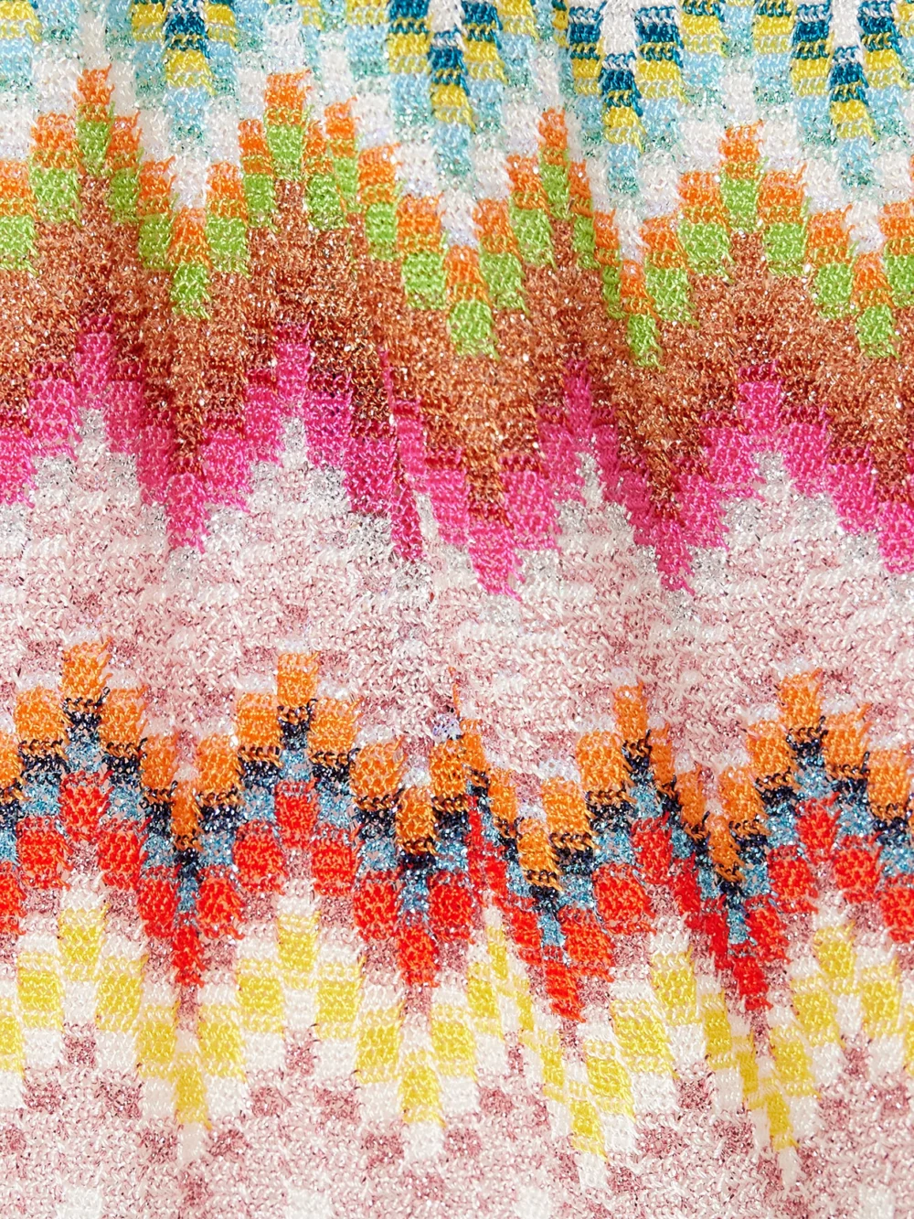 Close-up detail of the Missoni Mare Cropped Striped Metallic Crochet-knit Halterneck Top