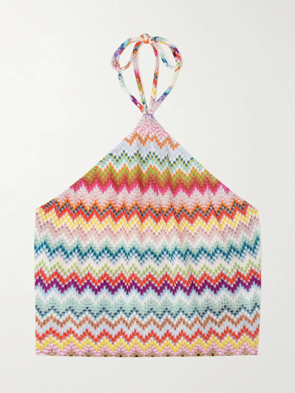 Missoni Mare Cropped Striped Metallic Crochet-knit Halterneck Top in multi