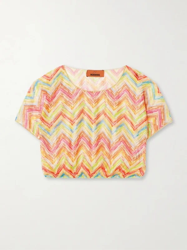 Missoni Mare Cropped Striped Metallic Crochet-knit Top