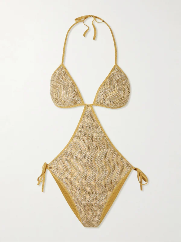 Missoni Mare Cutout Sequin-embellished Striped Metallic Crochet-knit Swimsuit